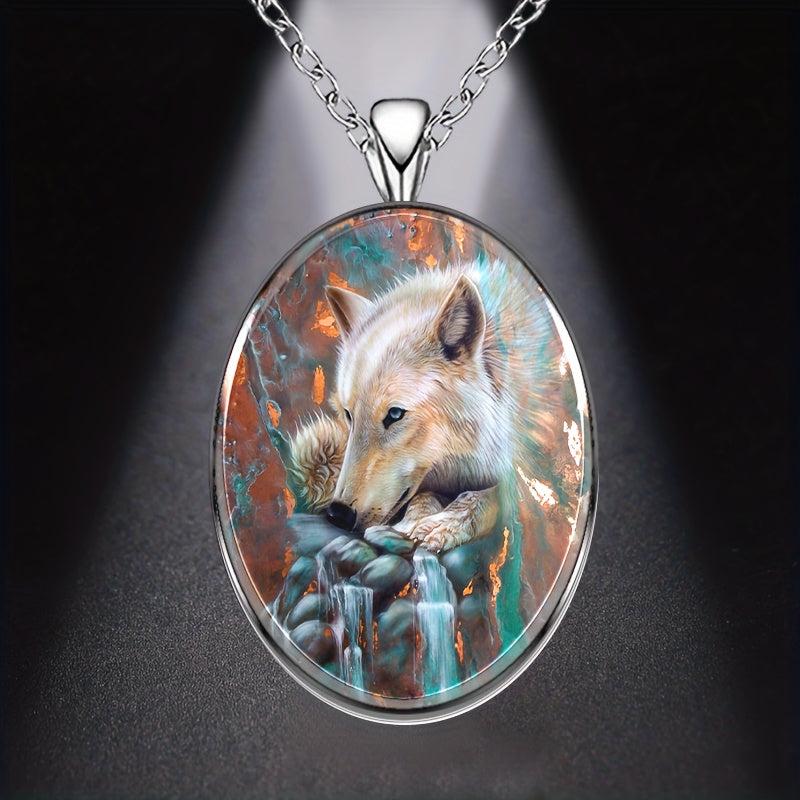 Wolf Round Pendant Necklace Hip Hop Animal Necklace Accessories