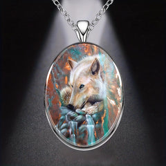 Wolf Round Pendant Necklace Hip Hop Animal Necklace Accessories