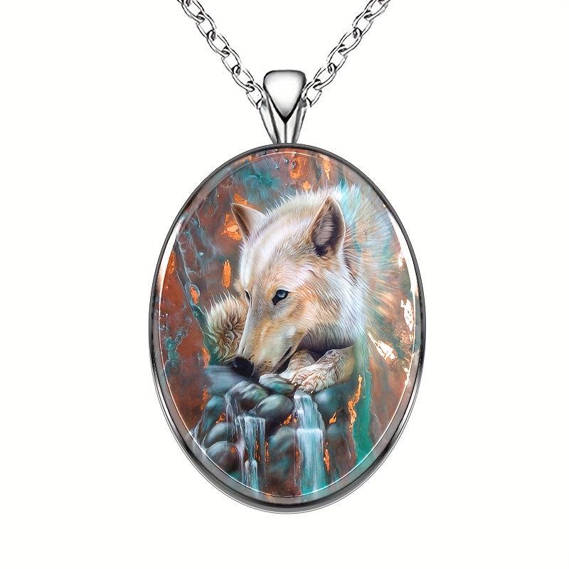 Wolf Round Pendant Necklace Hip Hop Animal Necklace Accessories