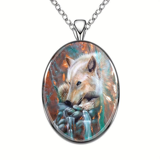 Wolf Round Pendant Necklace Hip Hop Animal Necklace Accessories