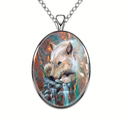 Wolf Round Pendant Necklace Hip Hop Animal Necklace Accessories