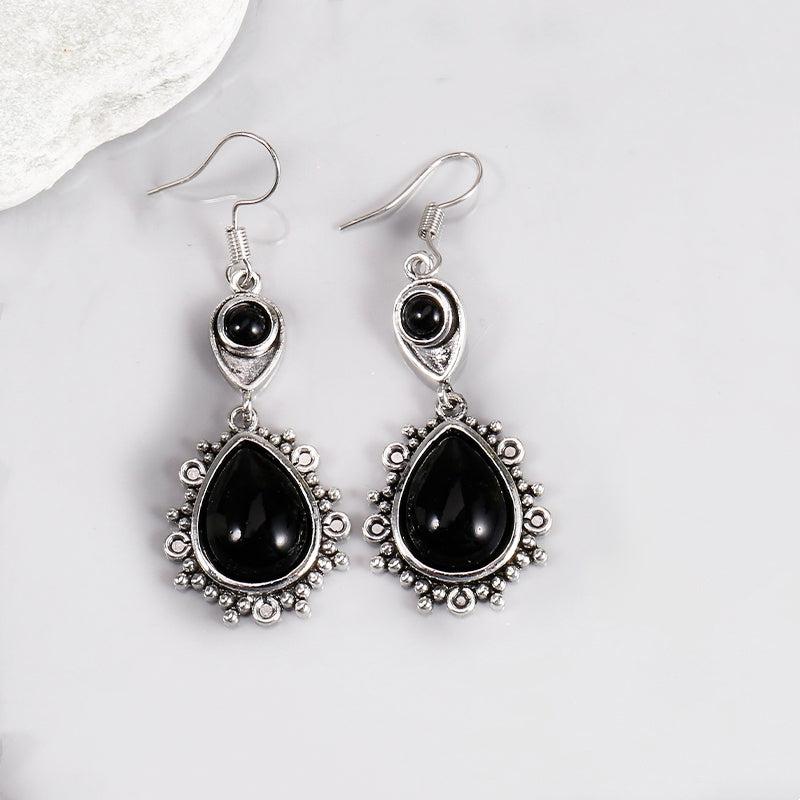 Vintage Stone Drop Earring Geometric Triangle Hollow Ear Jewelry For Women Girls