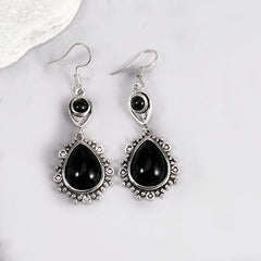 Vintage Stone Drop Earring Geometric Triangle Hollow Ear Jewelry For Women Girls