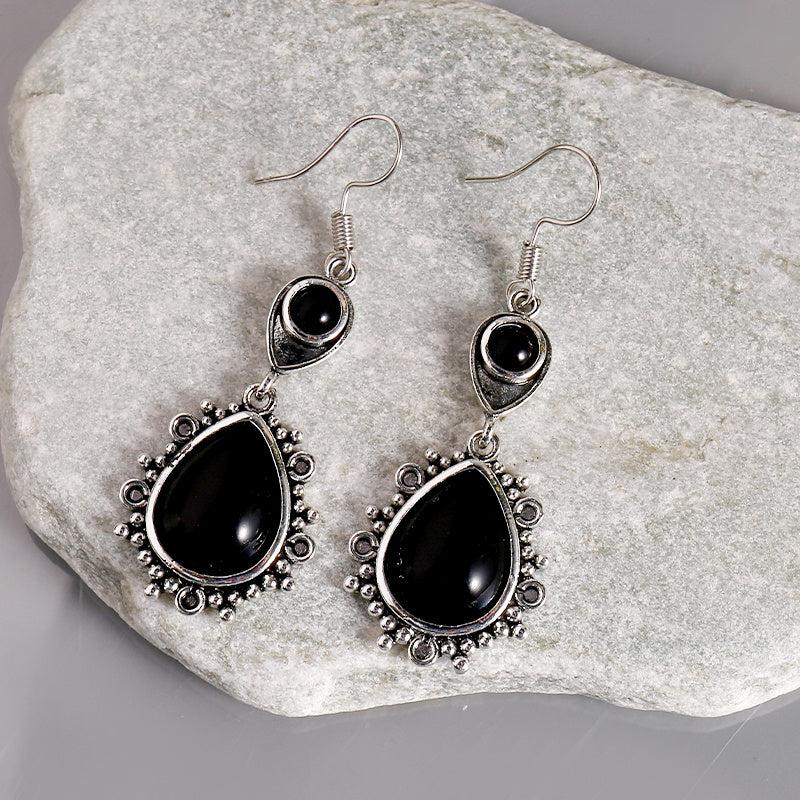 Vintage Stone Drop Earring Geometric Triangle Hollow Ear Jewelry For Women Girls