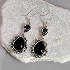 Vintage Stone Drop Earring Geometric Triangle Hollow Ear Jewelry For Women Girls