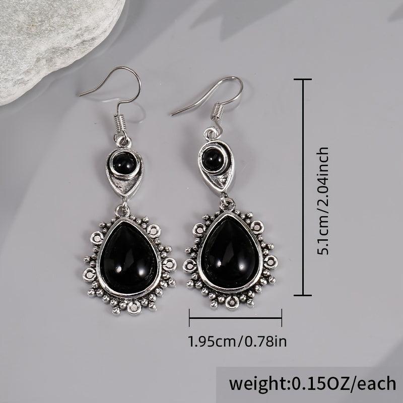 Vintage Stone Drop Earring Geometric Triangle Hollow Ear Jewelry For Women Girls