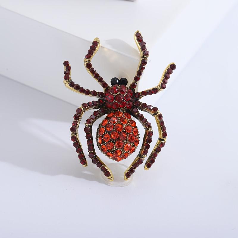 Vintage Alloy Halloween Brooch Green & Red Spider Novelty Scarf Clasp Gift