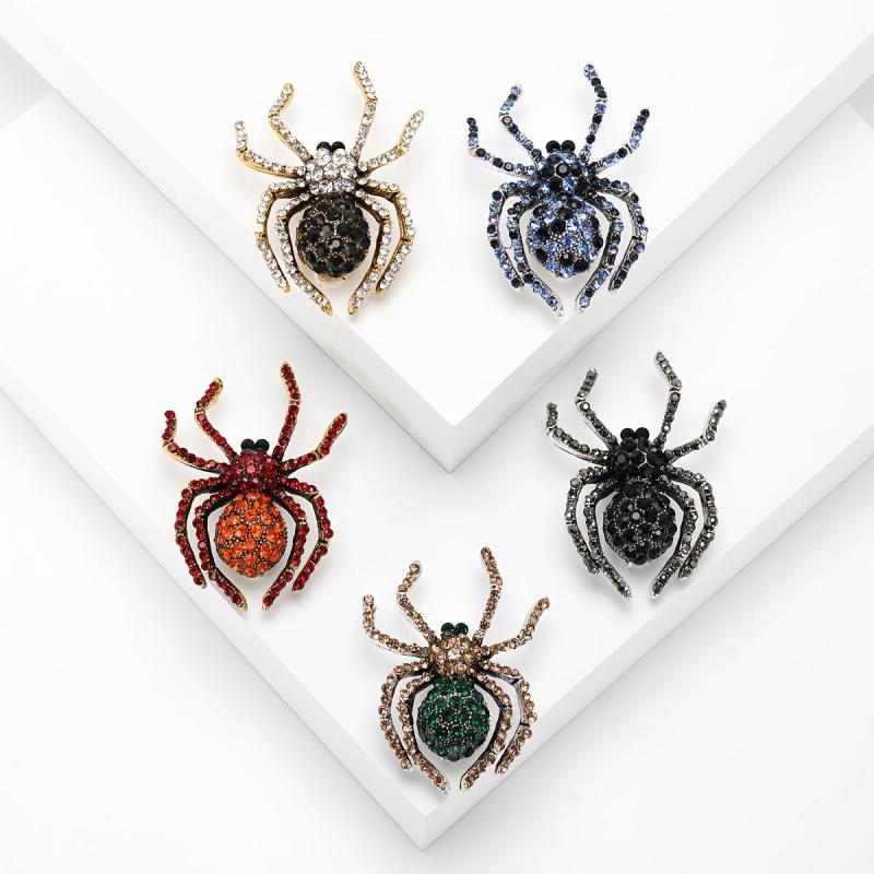 Vintage Alloy Halloween Brooch Green & Red Spider Novelty Scarf Clasp Gift