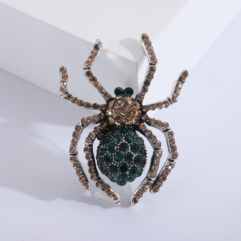 Vintage Alloy Halloween Brooch Green & Red Spider Novelty Scarf Clasp Gift