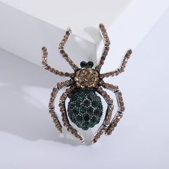 Vintage Alloy Halloween Brooch Green & Red Spider Novelty Scarf Clasp Gift