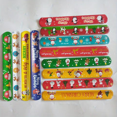 24pcs Xmas Slap Bracelets Santa Elk Snowflake Print Snap Bands for Party Favors