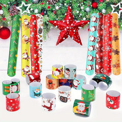 24pcs Xmas Slap Bracelets Santa Elk Snowflake Print Snap Bands for Party Favors