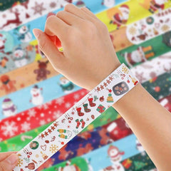 24pcs Xmas Slap Bracelets Santa Elk Snowflake Print Snap Bands for Party Favors