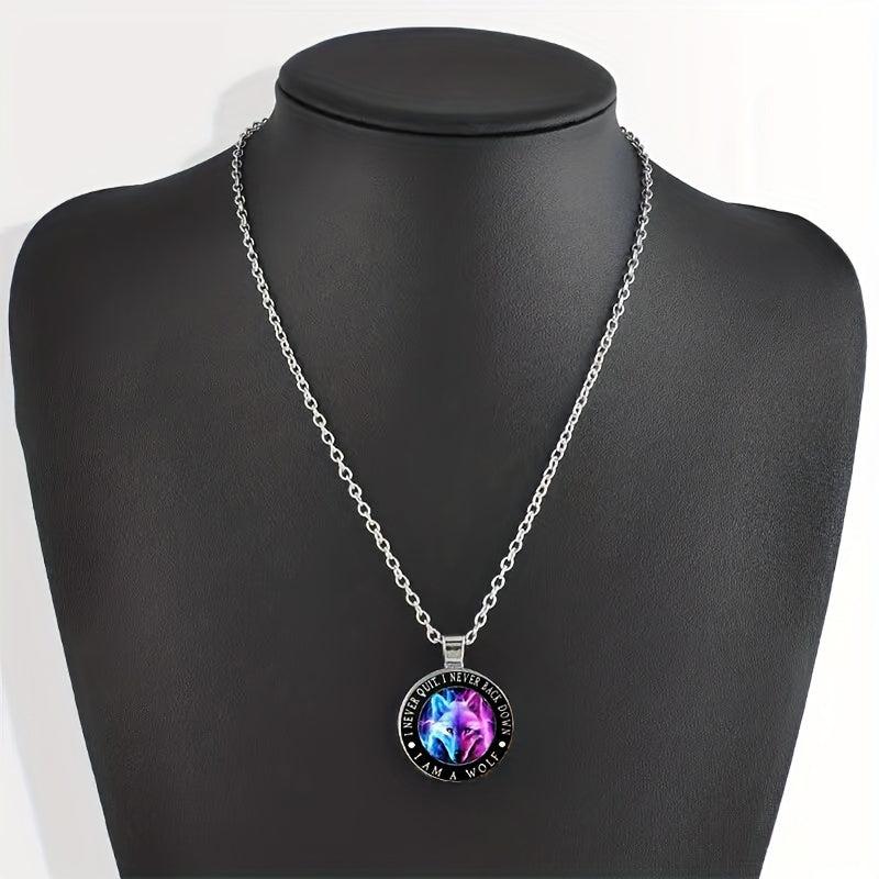 Round Wolf Crystal Bead Pendant Necklace Gift for Birthday Wedding Anniversary