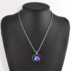 Round Wolf Crystal Bead Pendant Necklace Gift for Birthday Wedding Anniversary