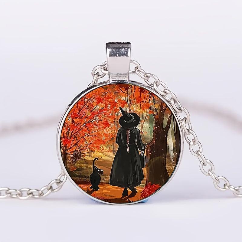 Creative Witch With Cat Crystal Pendant Halloween Toy Gift For Kids