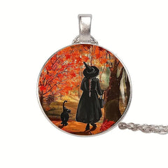 Creative Witch With Cat Crystal Pendant Halloween Toy Gift For Kids