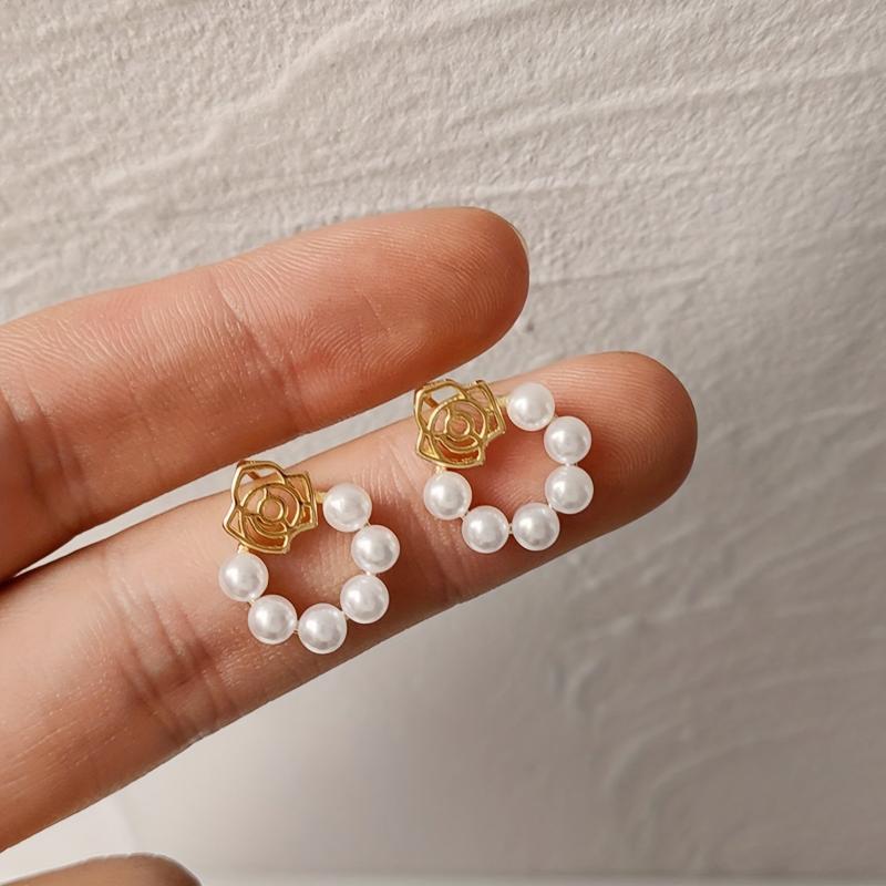 Petal Pearl Stud Earrings Ladies Pearl Earrings Beautiful Jewelry