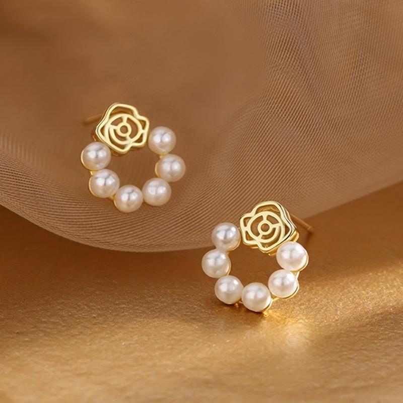Petal Pearl Stud Earrings Ladies Pearl Earrings Beautiful Jewelry