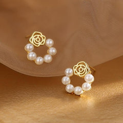 Petal Pearl Stud Earrings Ladies Pearl Earrings Beautiful Jewelry