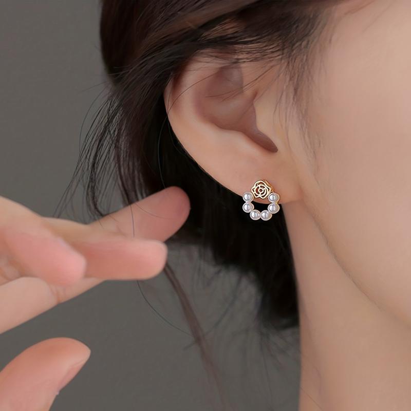 Petal Pearl Stud Earrings Ladies Pearl Earrings Beautiful Jewelry