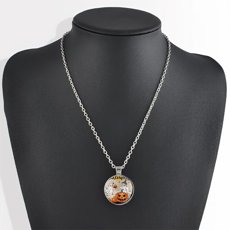 Ghost Pumpkin Head Crystal Pendant Necklace Halloween Toy Gift for Kids