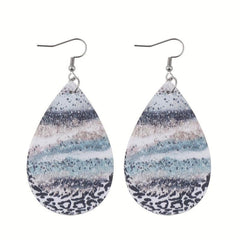 Water Drop Beach Wave Printed Dangle Earrings PU Leather Double Sided