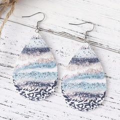 Water Drop Beach Wave Printed Dangle Earrings PU Leather Double Sided
