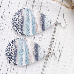 Water Drop Beach Wave Printed Dangle Earrings PU Leather Double Sided