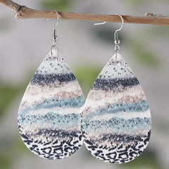Water Drop Beach Wave Printed Dangle Earrings PU Leather Double Sided