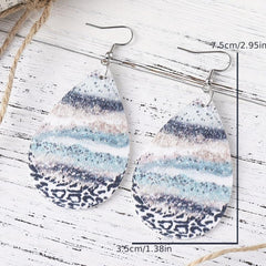 Water Drop Beach Wave Printed Dangle Earrings PU Leather Double Sided