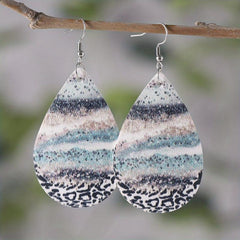 Water Drop Beach Wave Printed Dangle Earrings PU Leather Double Sided