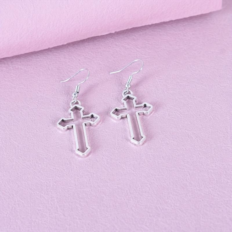 Vintage Hip Hop Cutout Cross Earrings for Men and Women