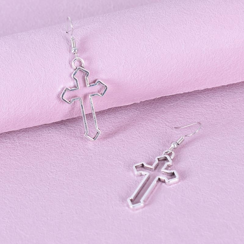 Vintage Hip Hop Cutout Cross Earrings for Men and Women