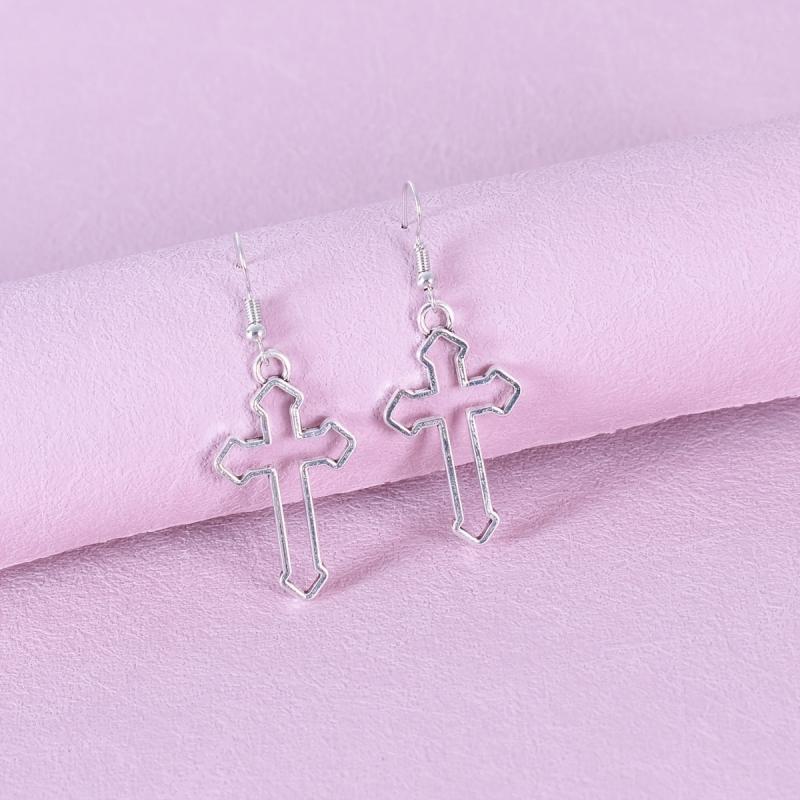 Vintage Hip Hop Cutout Cross Earrings for Men and Women