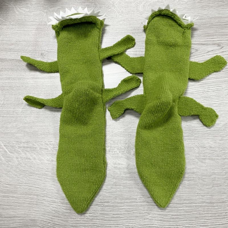 3D Crocodile Wool Socks Mid-calf Warm Funny Novelty Green Winter Autumn Pair