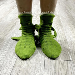 3D Crocodile Wool Socks Mid-calf Warm Funny Novelty Green Winter Autumn Pair