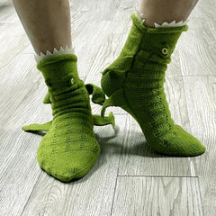 3D Crocodile Wool Socks Mid-calf Warm Funny Novelty Green Winter Autumn Pair