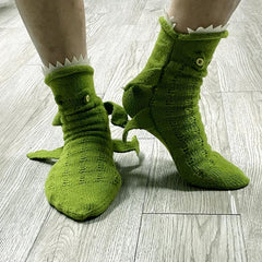 3D Crocodile Wool Socks Mid-calf Warm Funny Novelty Green Winter Autumn Pair