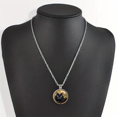 Hip Hop Style Cat Round Pendant Necklace