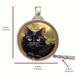 Hip Hop Style Cat Round Pendant Necklace