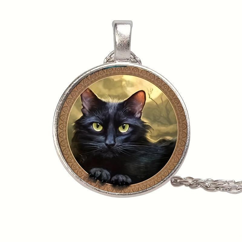Hip Hop Style Cat Round Pendant Necklace