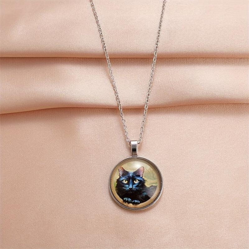 Hip Hop Style Cat Round Pendant Necklace