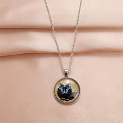 Hip Hop Style Cat Round Pendant Necklace