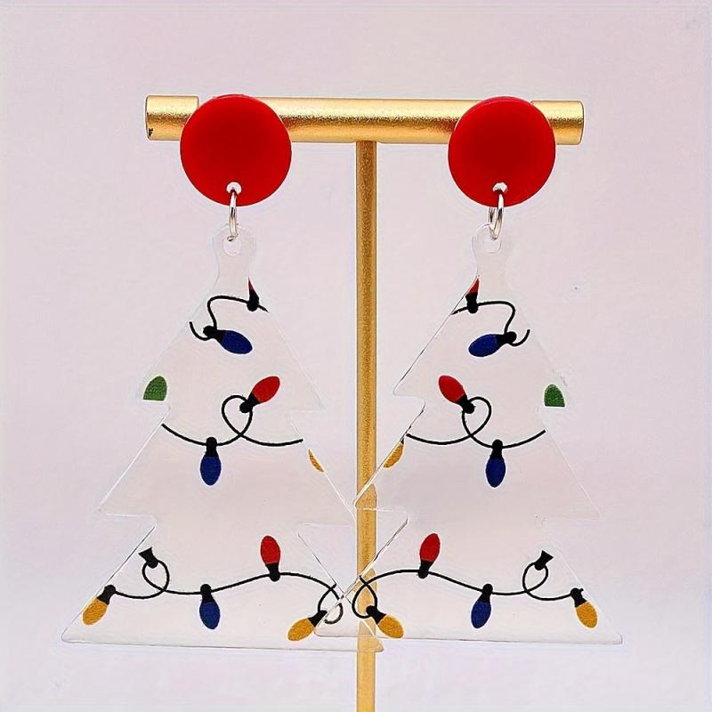 Acrylic Christmas Tree Earrings Transparent Style