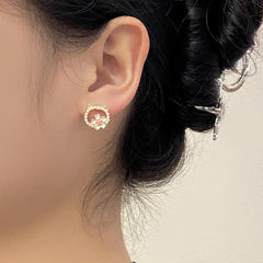 Sweet Cat Flower Earrings Faux Pearl Studs