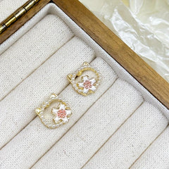 Sweet Cat Flower Earrings Faux Pearl Studs