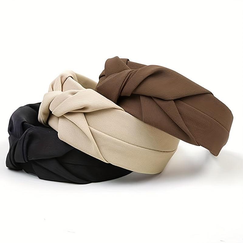 Nonslip Wide Top Knot Hair Hoops for Women - Beige Brown Hair Ties