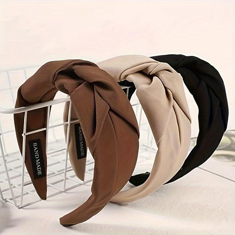 Nonslip Wide Top Knot Hair Hoops for Women - Beige Brown Hair Ties