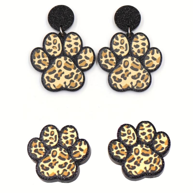 Y2K Style Paw Print Stud Earrings Leopard Print Cat Dog Acrylic Jewelry